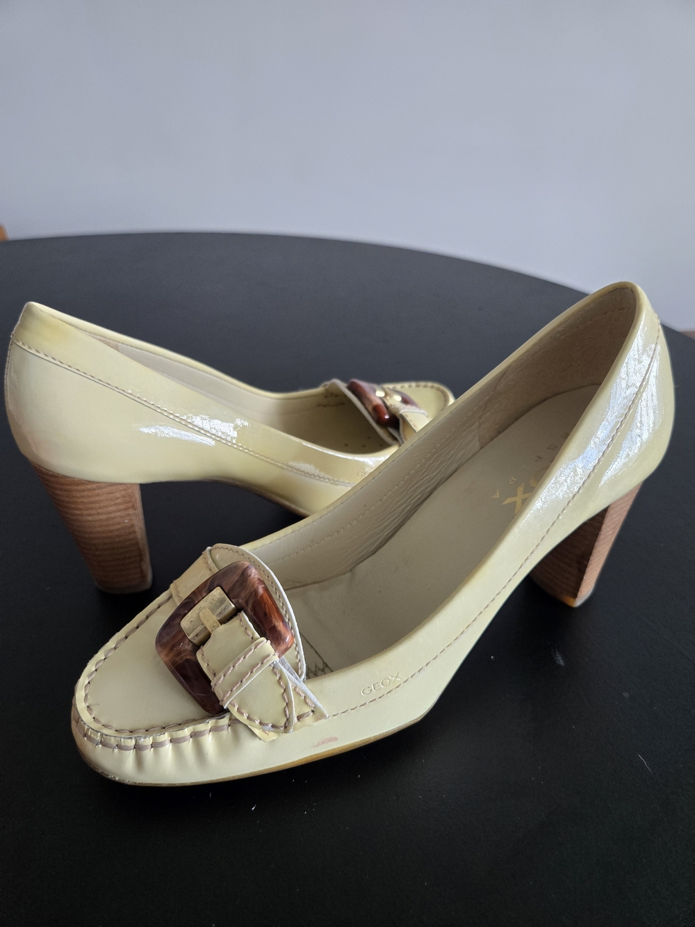 Geox Respira Patent Leather Heeled Loafers Square Toe Size 37.5